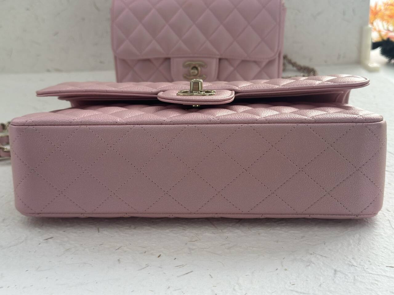 Ch**el Flap Bag Pearlescent Pink AS1112 25.5x15x6cm