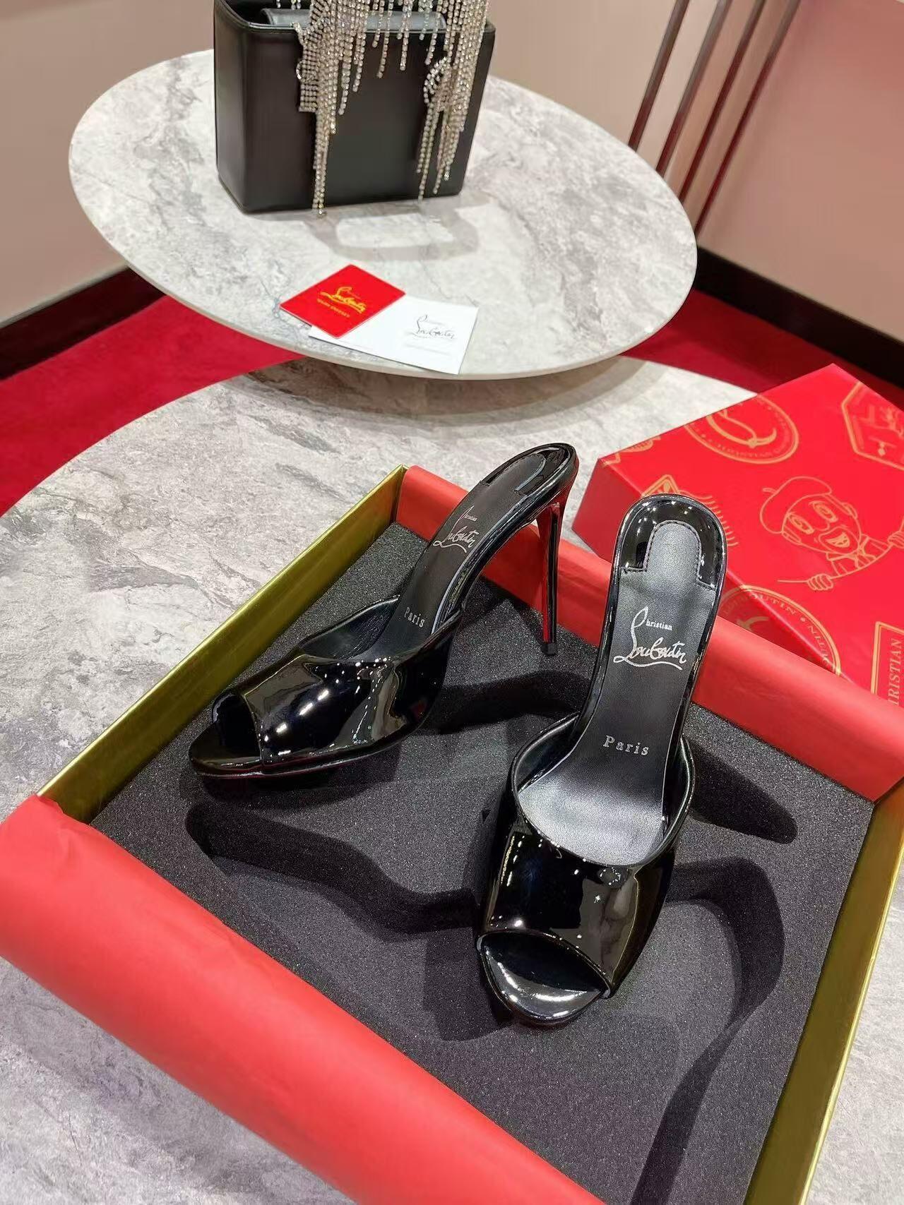 UA Chr1st1an Louboutin Me Dolly 100 Patent Leather Mules