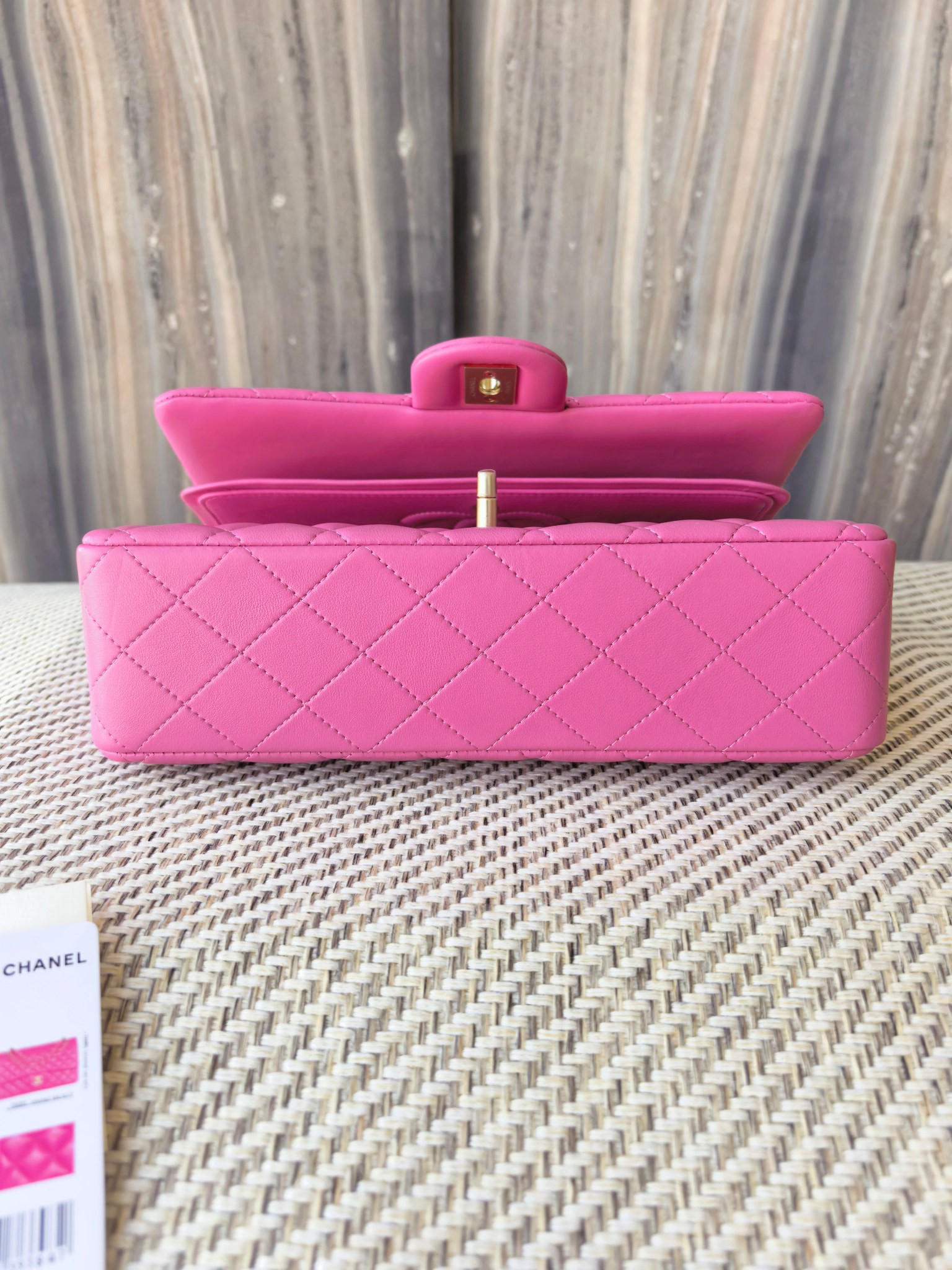 Ch**el classic flap bag rose with light gold hardware 15.5x25.5x6.5cm