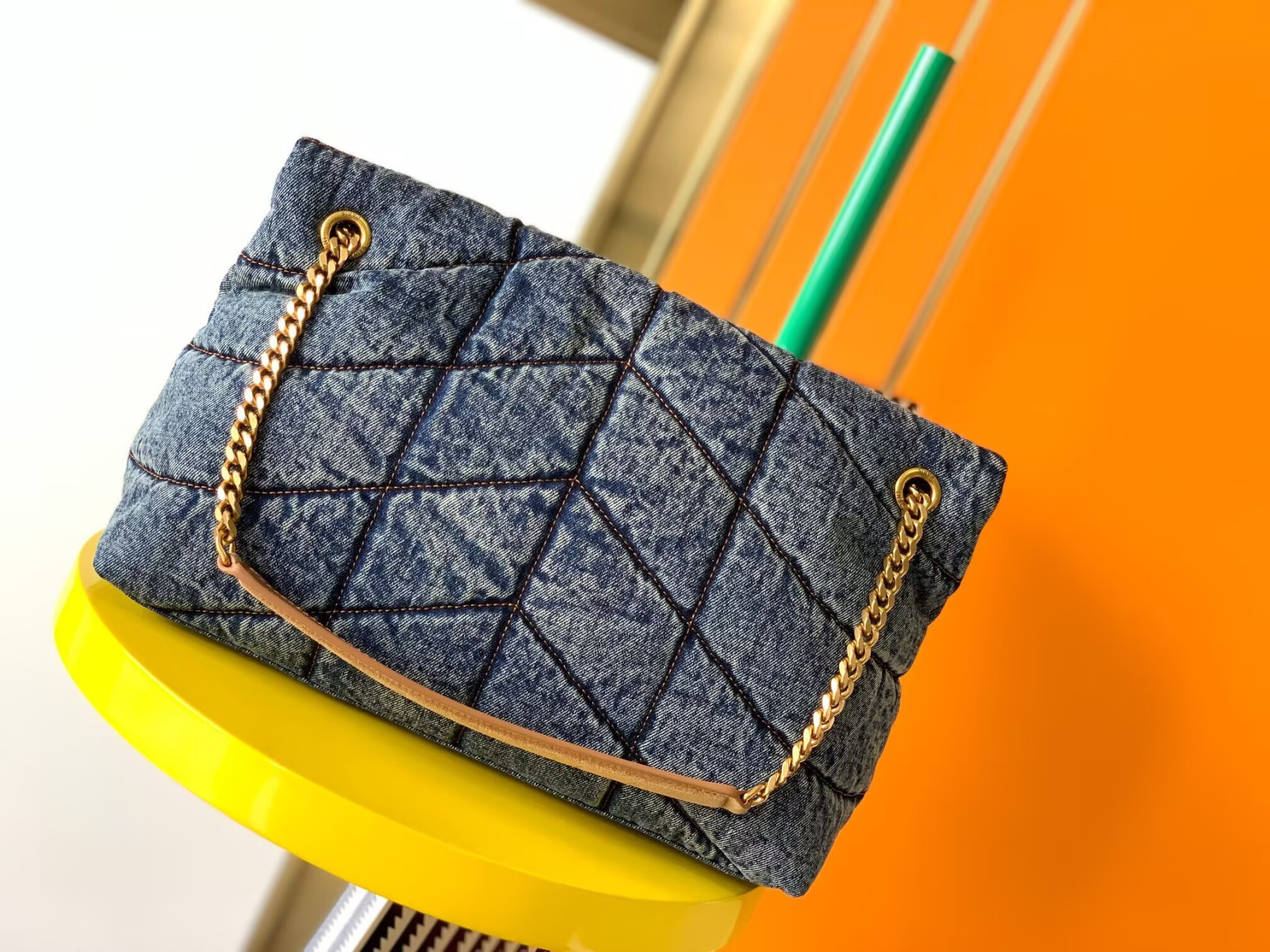 Y51 PUFFER in suede and denim 35x23x13.5cm