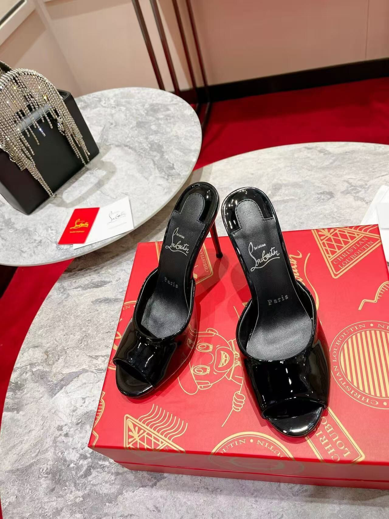 UA Chr1st1an Louboutin Me Dolly 100 Patent Leather Mules