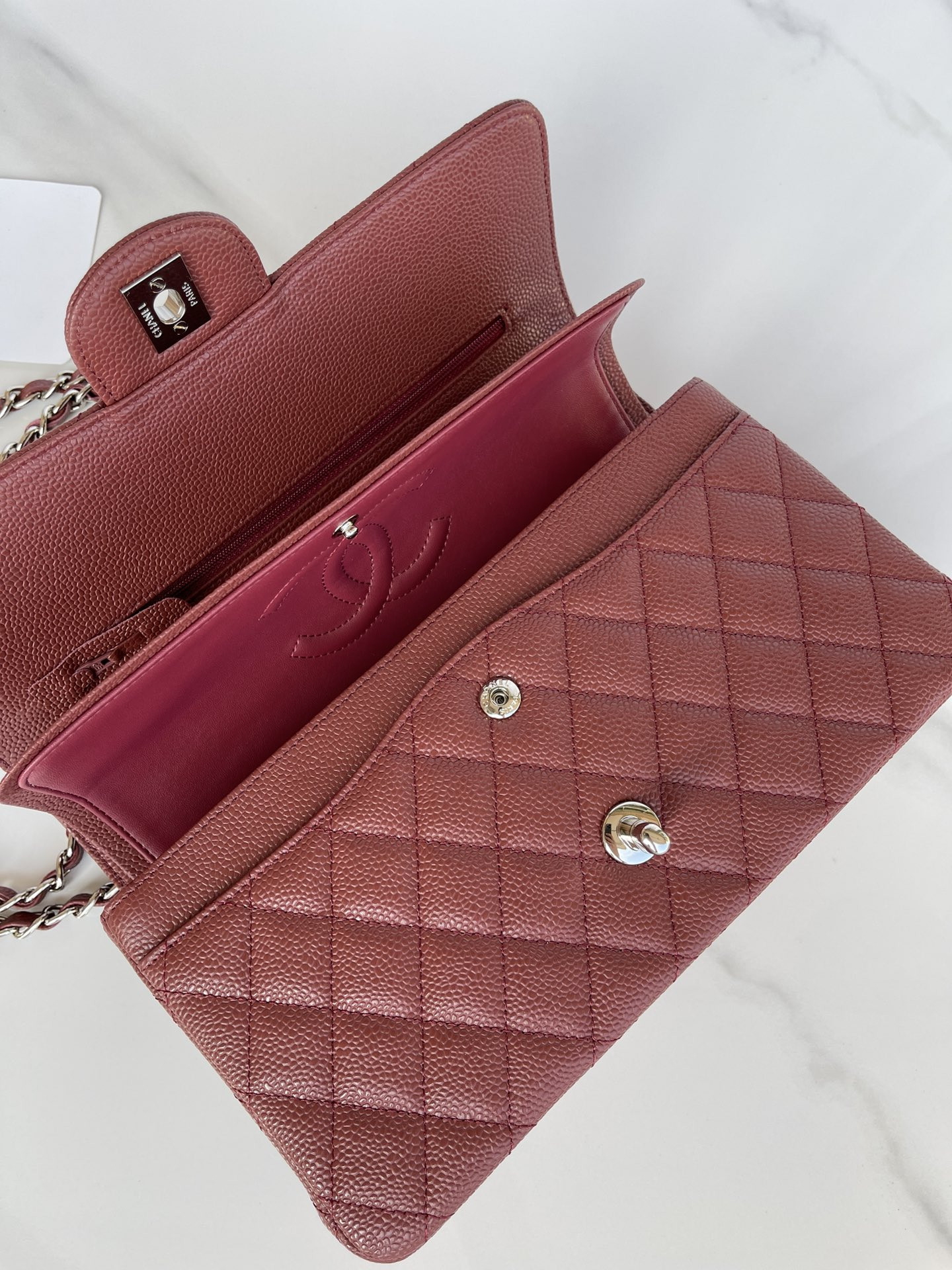 Ch**el CLASSIC HANDBAG Silver-Tone Metal 6 × 9.9 × 2.5 in