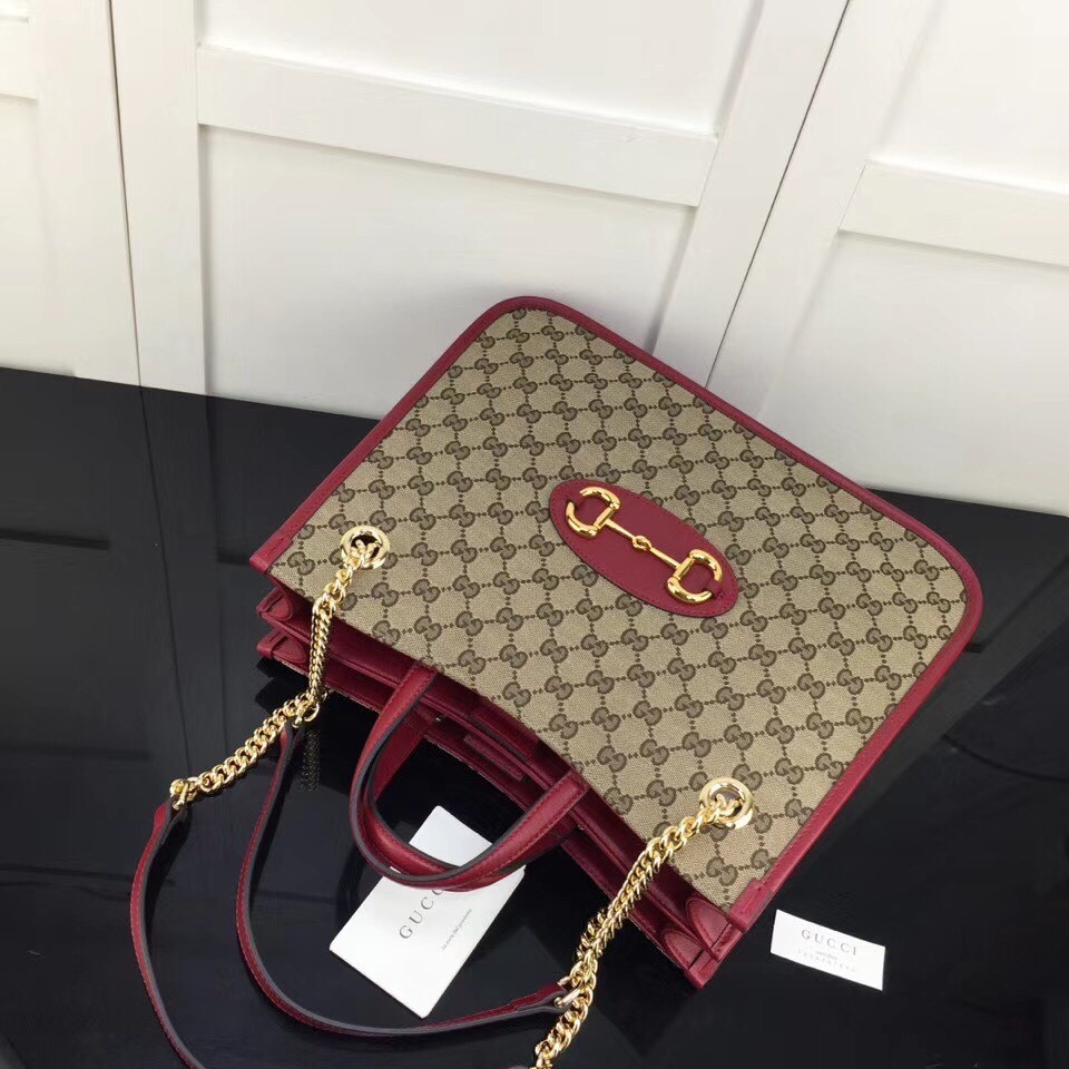 Gvc*1 GG Unisex Gvc*1 1955Horsebit Large Tote Bag-Red 35x27x12cm