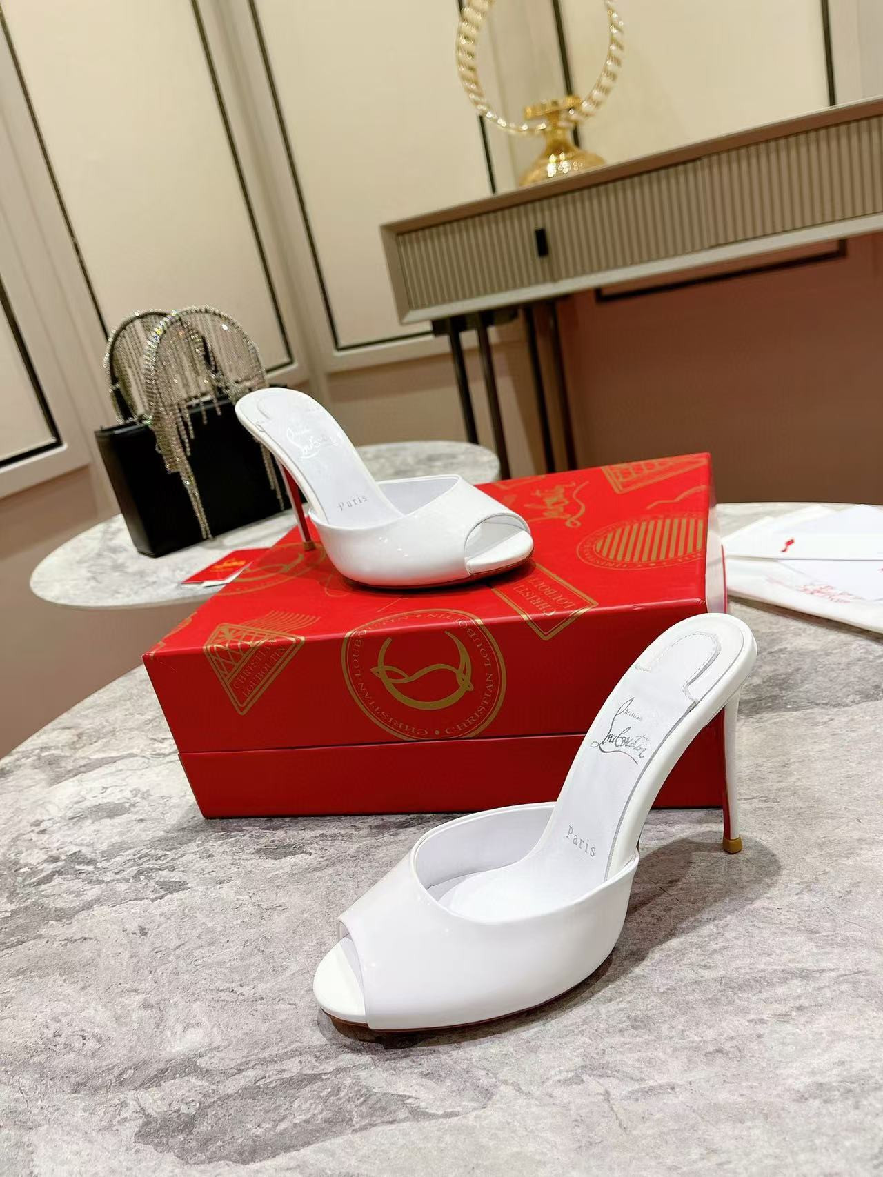 UA Chr1st1an Louboutin Bridal Me Dolly 100 Patent Leather Mules