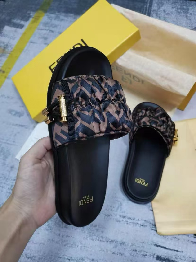 UA F**di Feel Brown satin slides