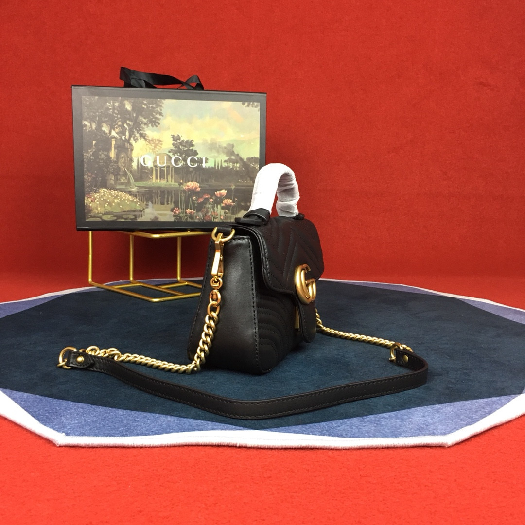 Gvc*1 GG MARMONT MATELASSÉ MINI BAG BLACK 21.6 x12.7 x 6.4cm