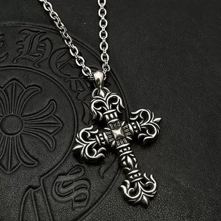 Ch*0me He**ts Large Flame Cross Pendant Necklace