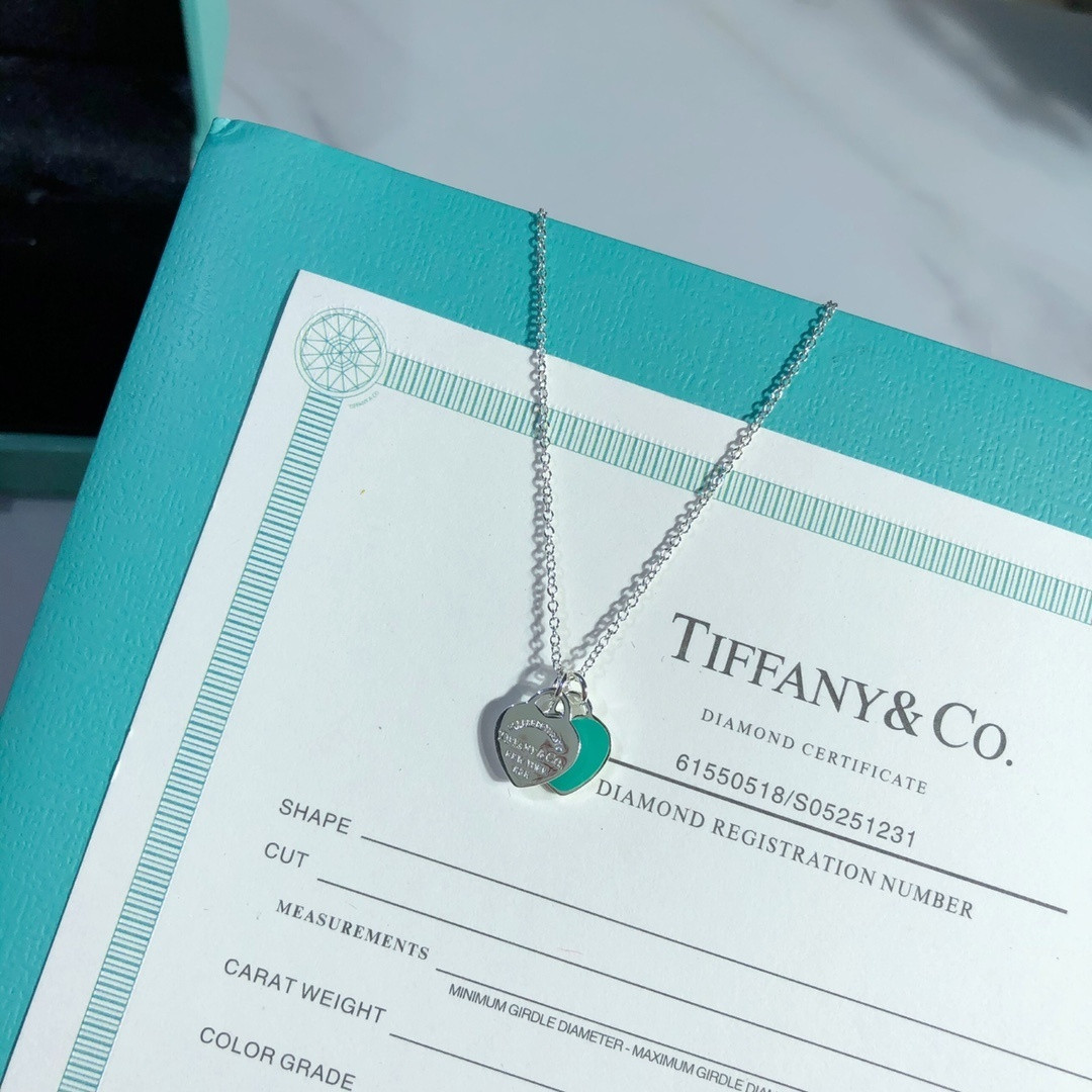 Tiffany & Co. Blue Double Heart Tag Pendant Necklace