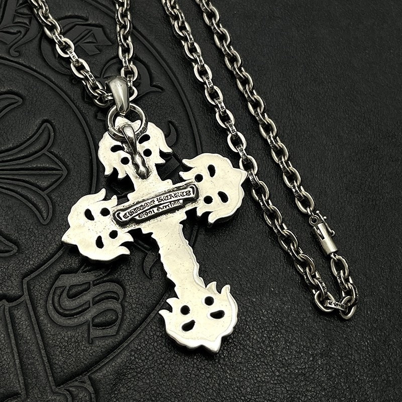 Ch*0me He**ts Large Flame Cross Pendant Necklace