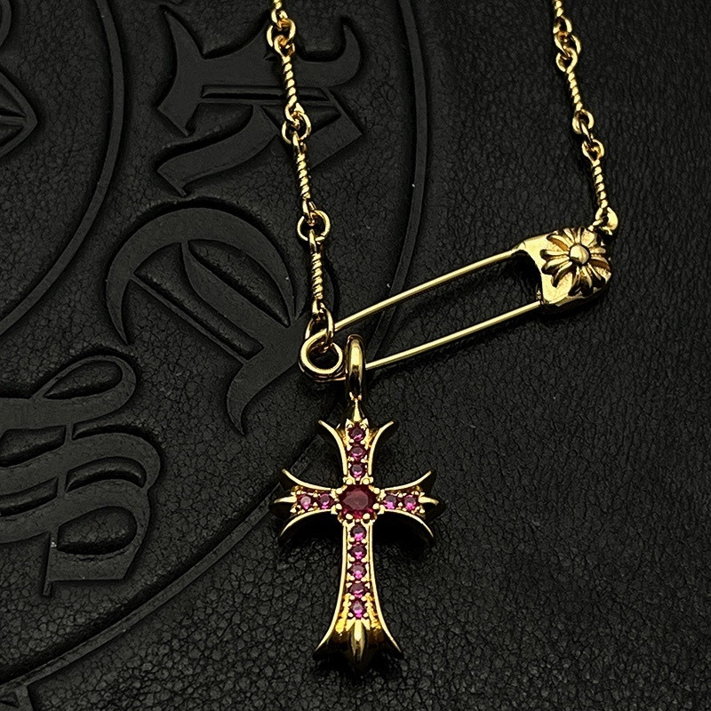 Ch*0me He**ts Twisted Cross Pin Necklace (Chain length 45+5cm)