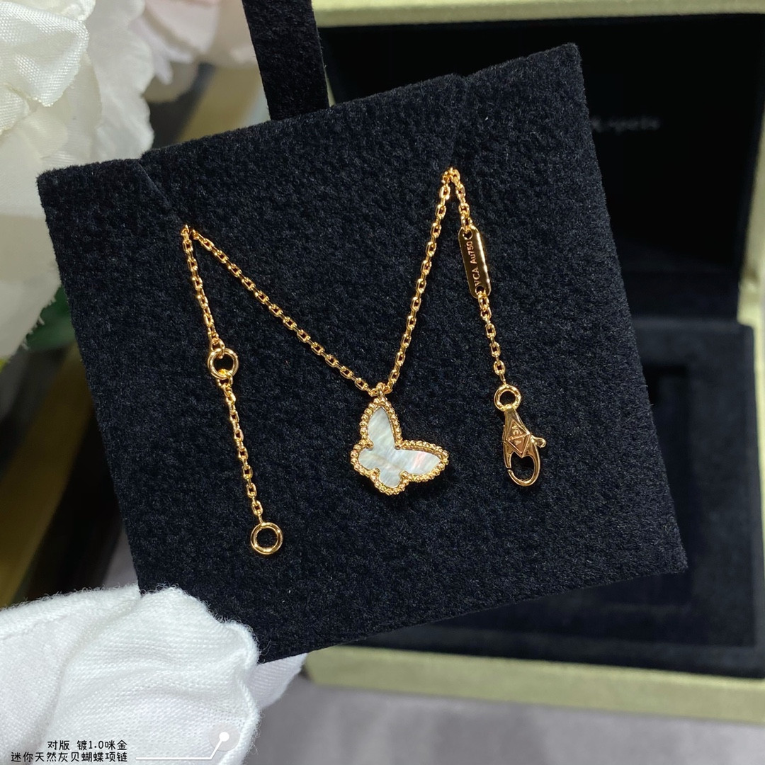 V*n Cl**f & Arpels Natural Grey Fritillary Mini Butterfly Necklace