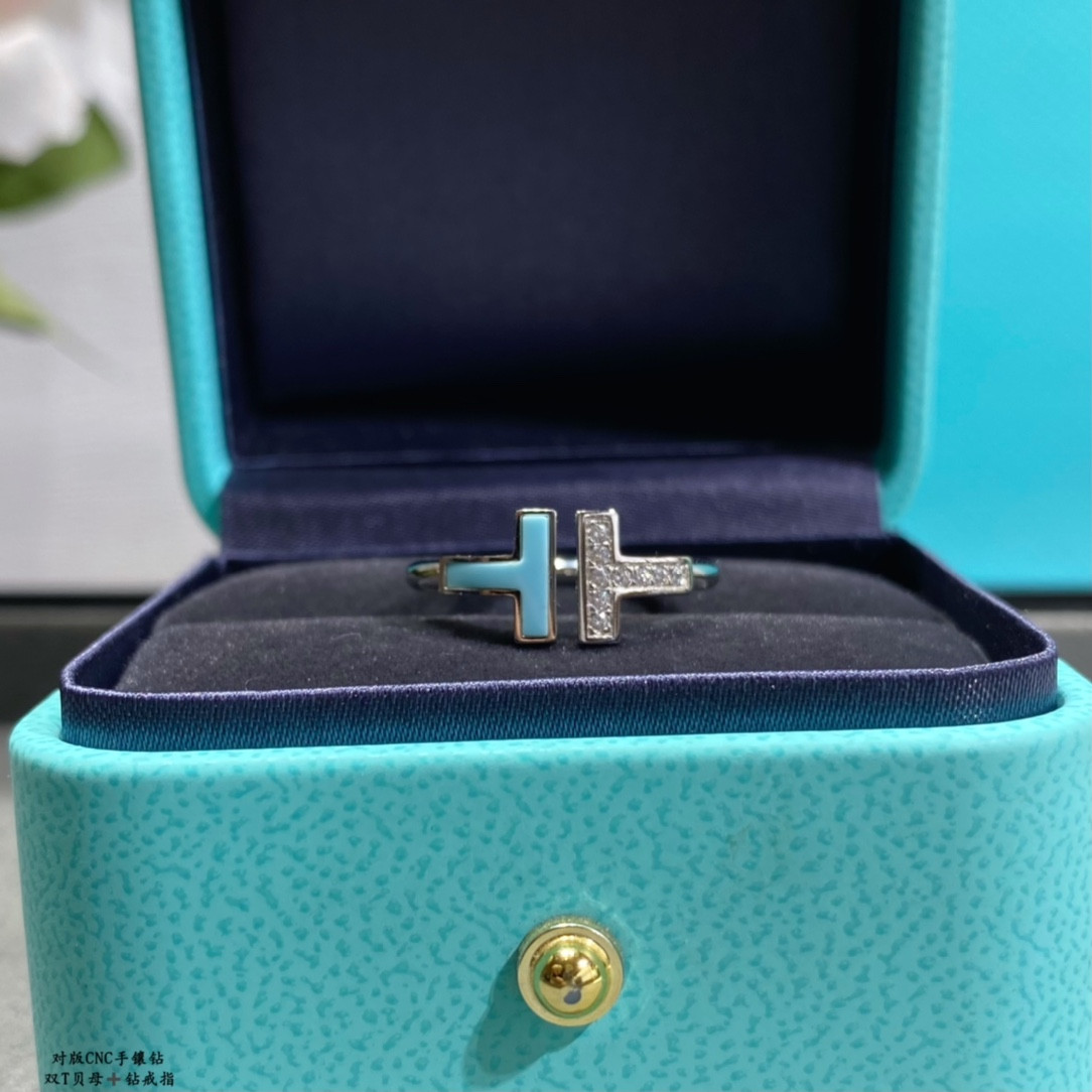 T*f*ny & Co. Double T Mother-of-Pearl & D1am0nd Ring