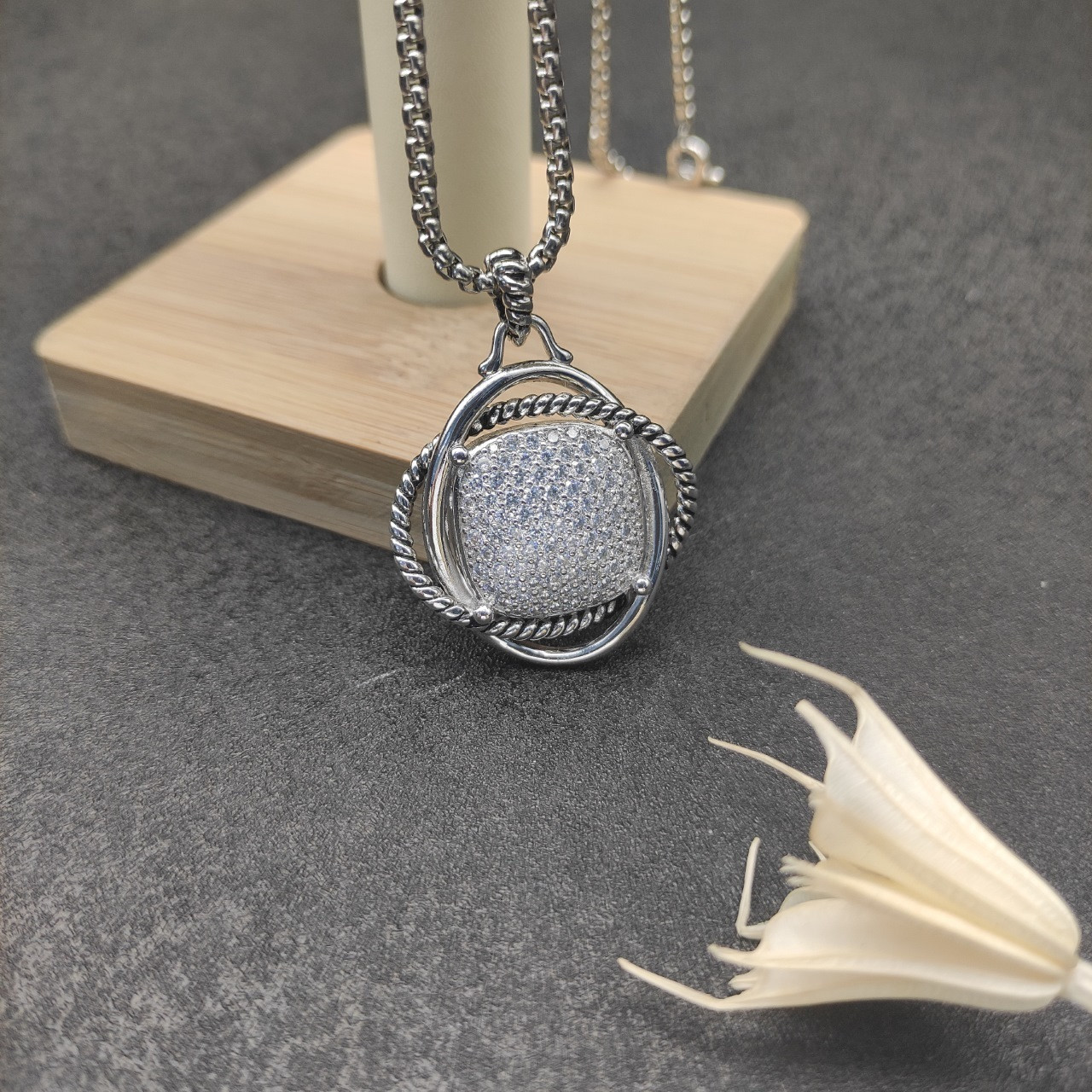 David Yurman 32mm Square D1am0nd Necklace(Chain length 50+5cm delay chain Chain thickness 3mm)