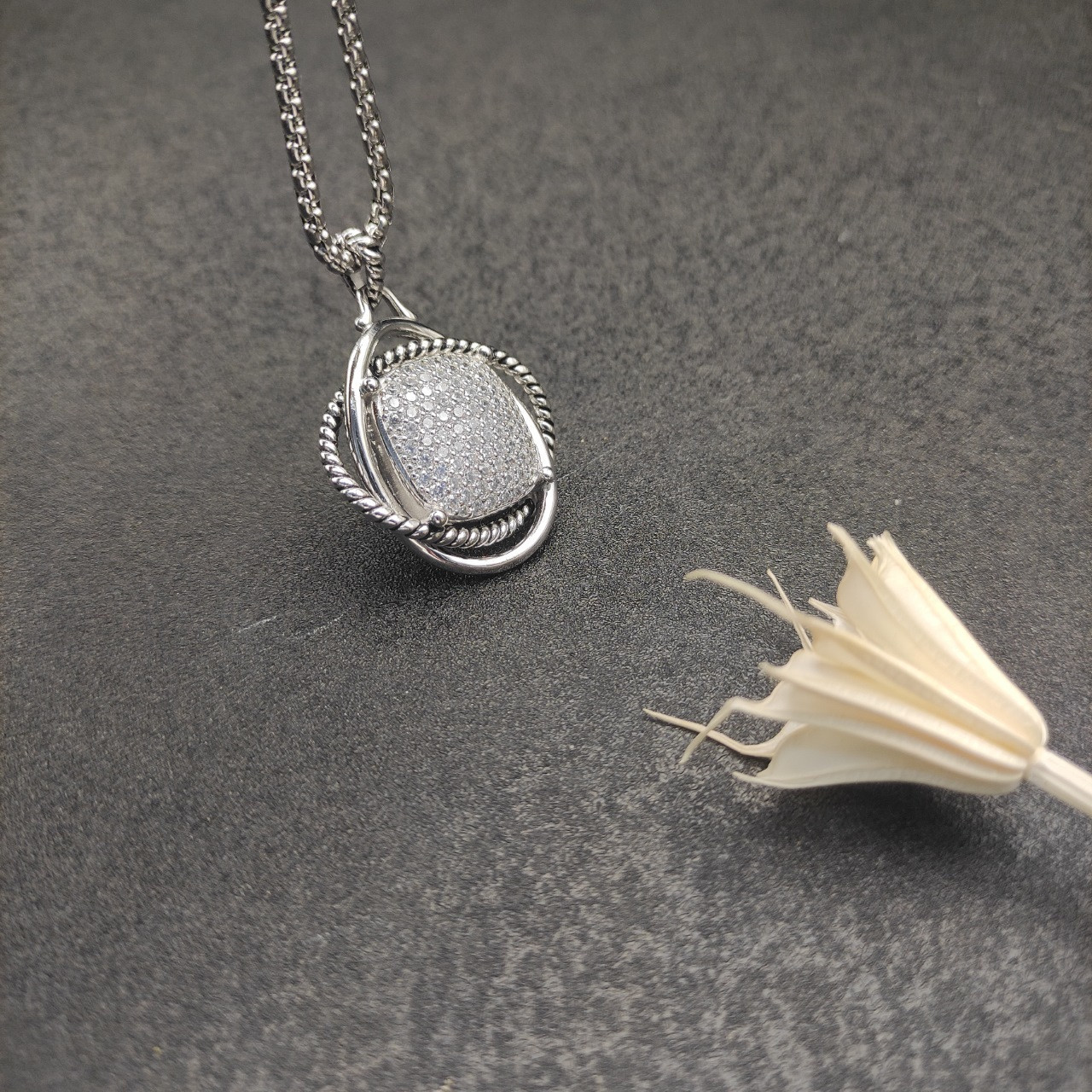 David Yurman 32mm Square D1am0nd Necklace(Chain length 50+5cm delay chain Chain thickness 3mm)