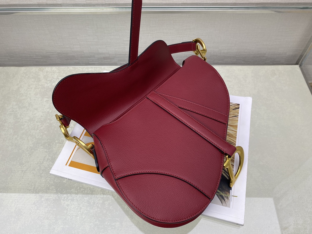 D10r Saddle Bag Amaryllis Red Grained Calfskin 25.5x20x6.5cm