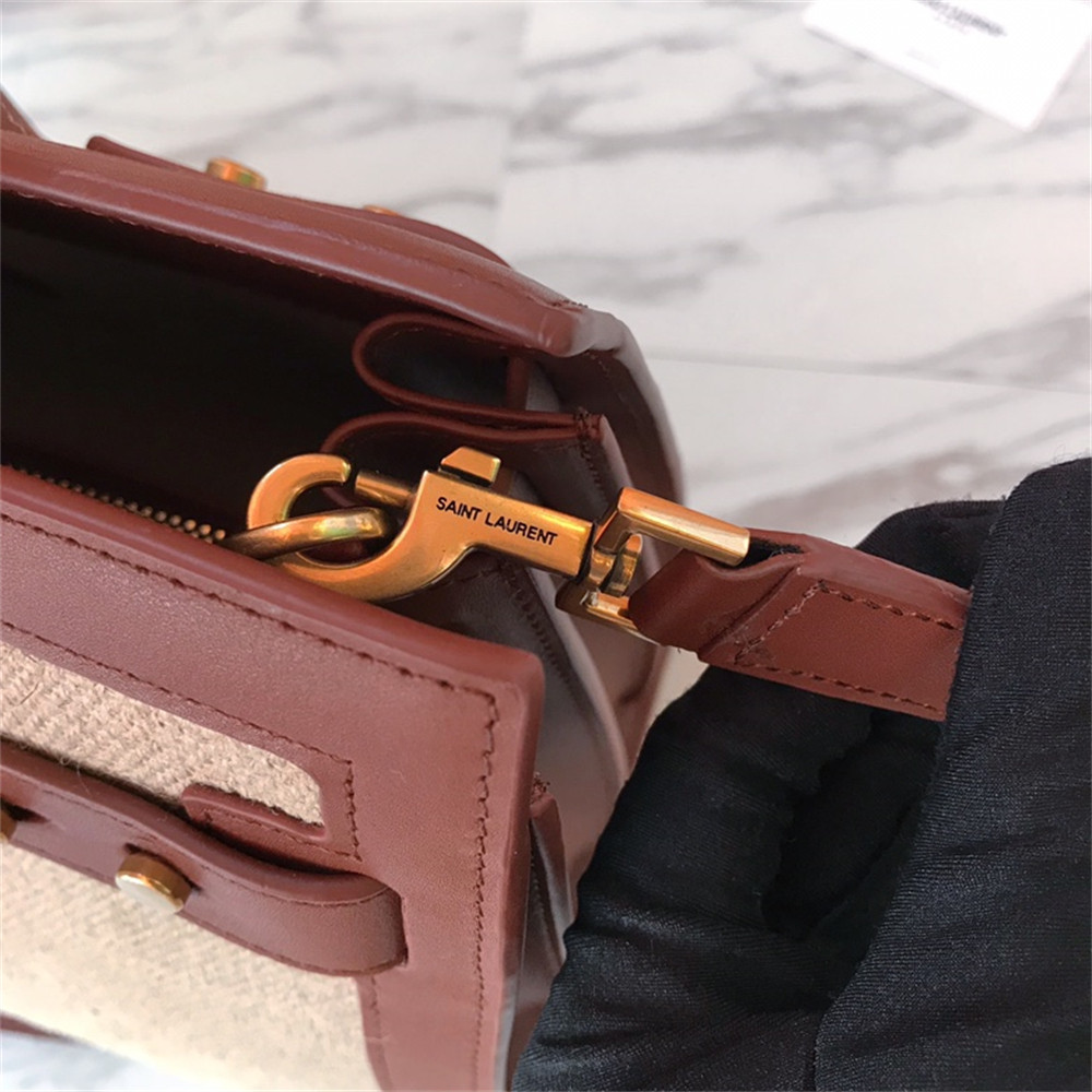 Y51 SAC DE JOUR SMALL IN CANVAS AND LEATHER BEIGE SEA SALT AND BRICK