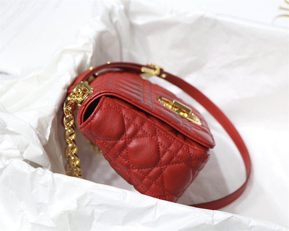 SMALL D10r CARO BAG Red S*pple Cannage Calfskin 20 x 12 x 7 cm