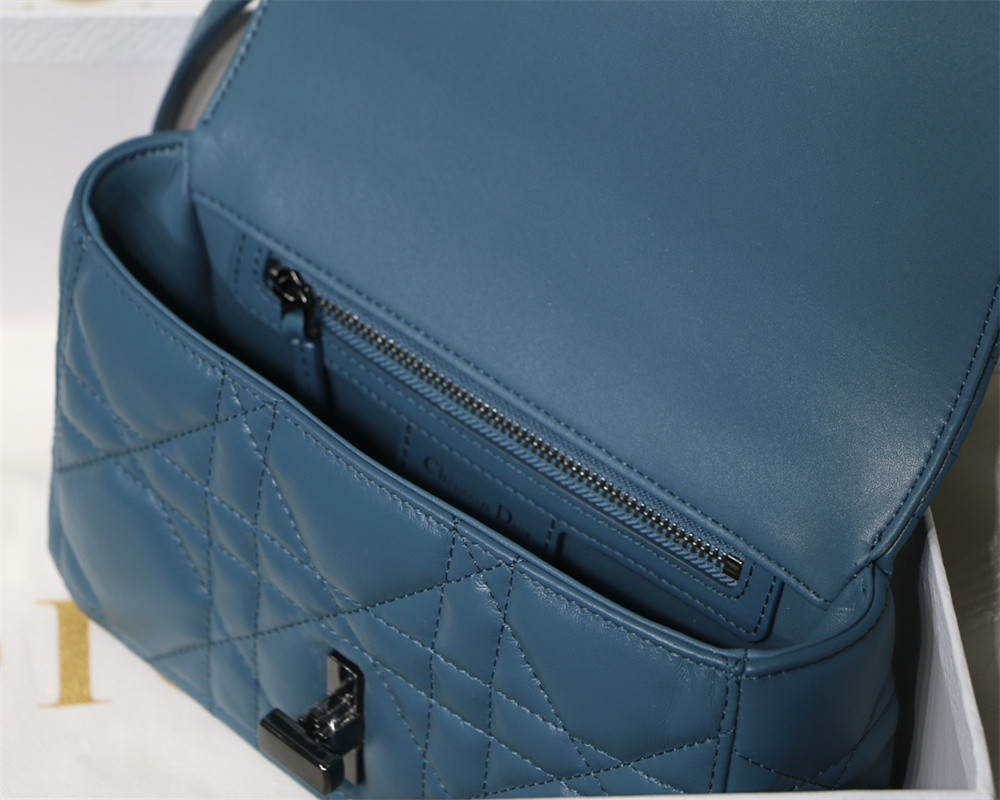 SMALL D10r CARO BAG Navy S*pple Cannage Calfskin With Silver Hardware 20 x 12 x 7 cm