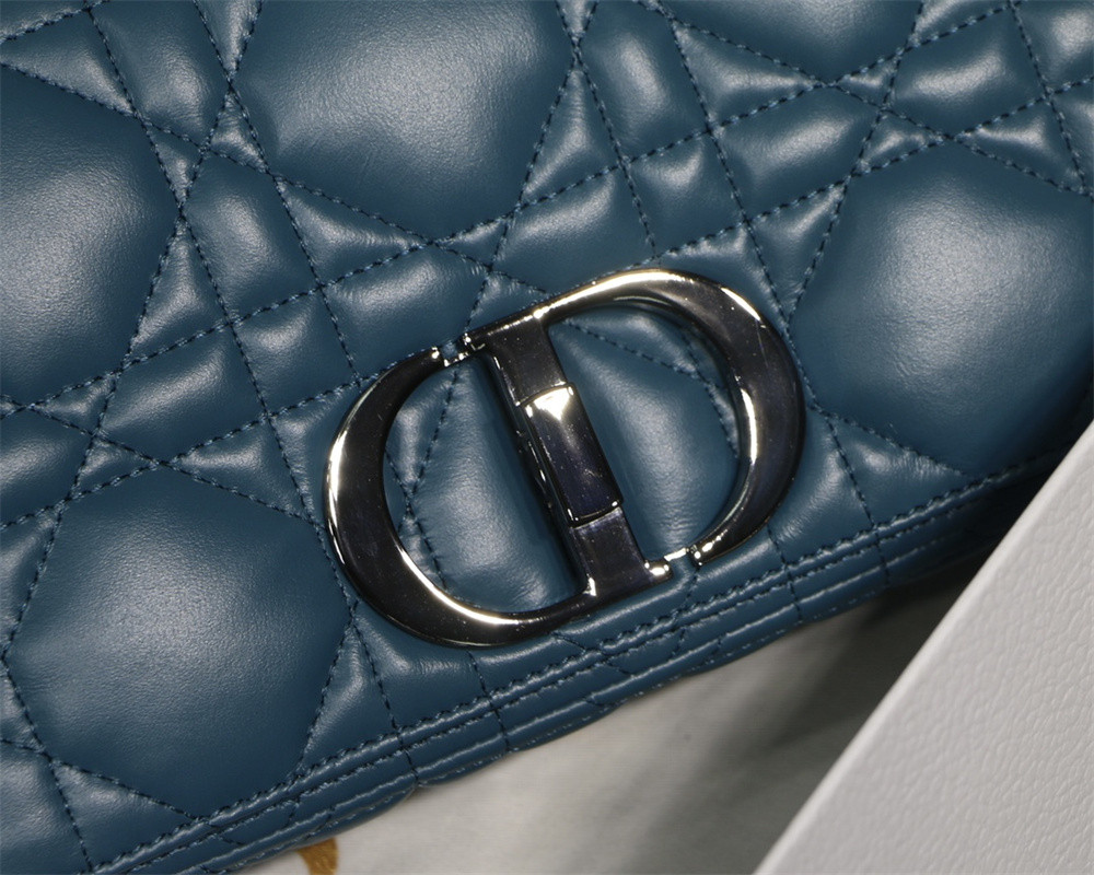 MEDIUM D10r CARO BAG Navy S*pple Cannage Calfskin With Silver Hardware 25.5 x 15.5 x 8 cm