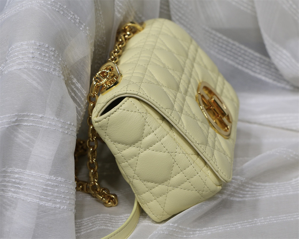 SMALL D10r CARO BAG Light Yellow S*pple Cannage Calfskin 20 x 12 x 7 cm