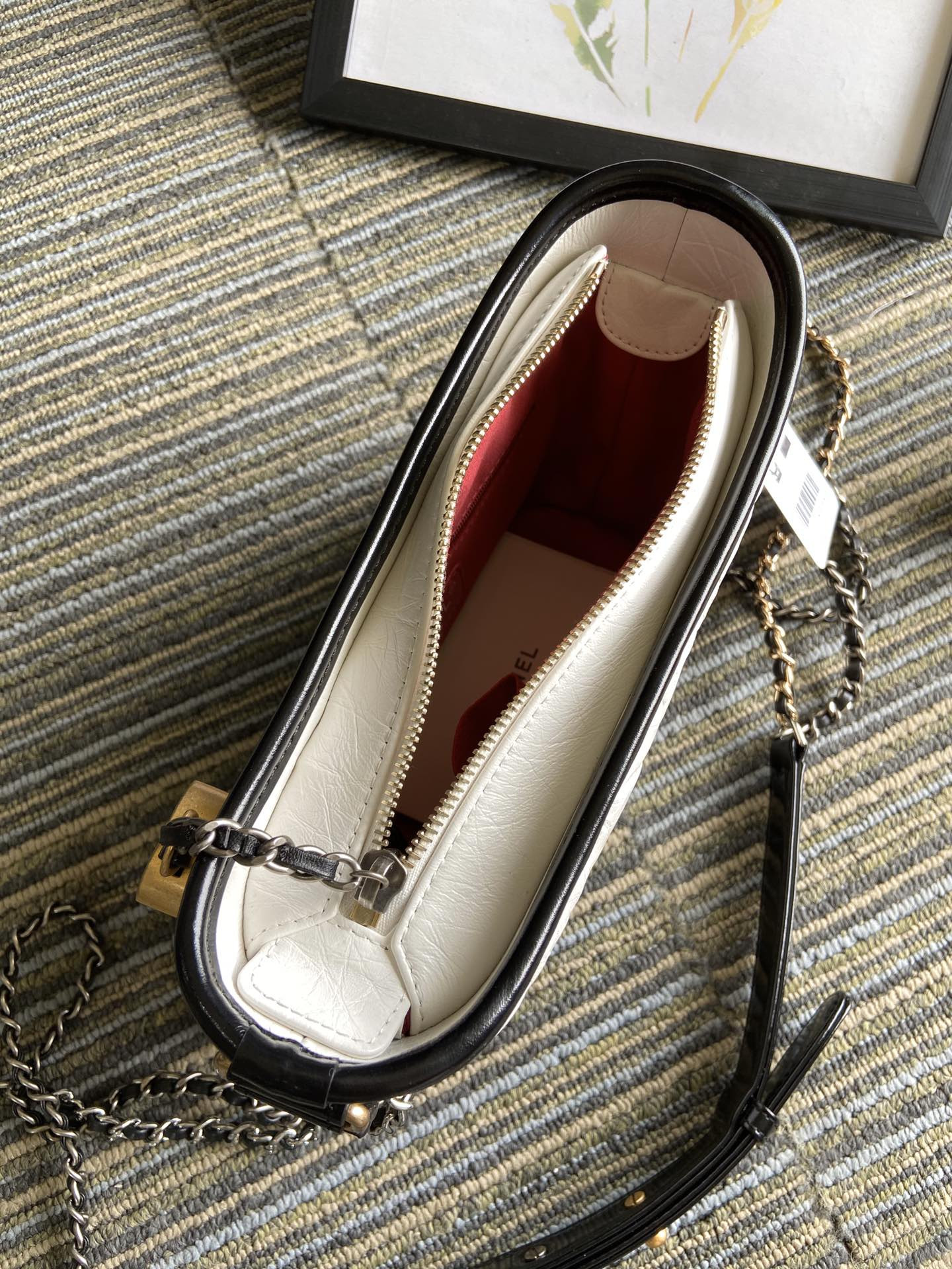 Ch**el Gabrielle SMALL WHITE BLACK with shoulder strap letters 20 x 15 x 8cm