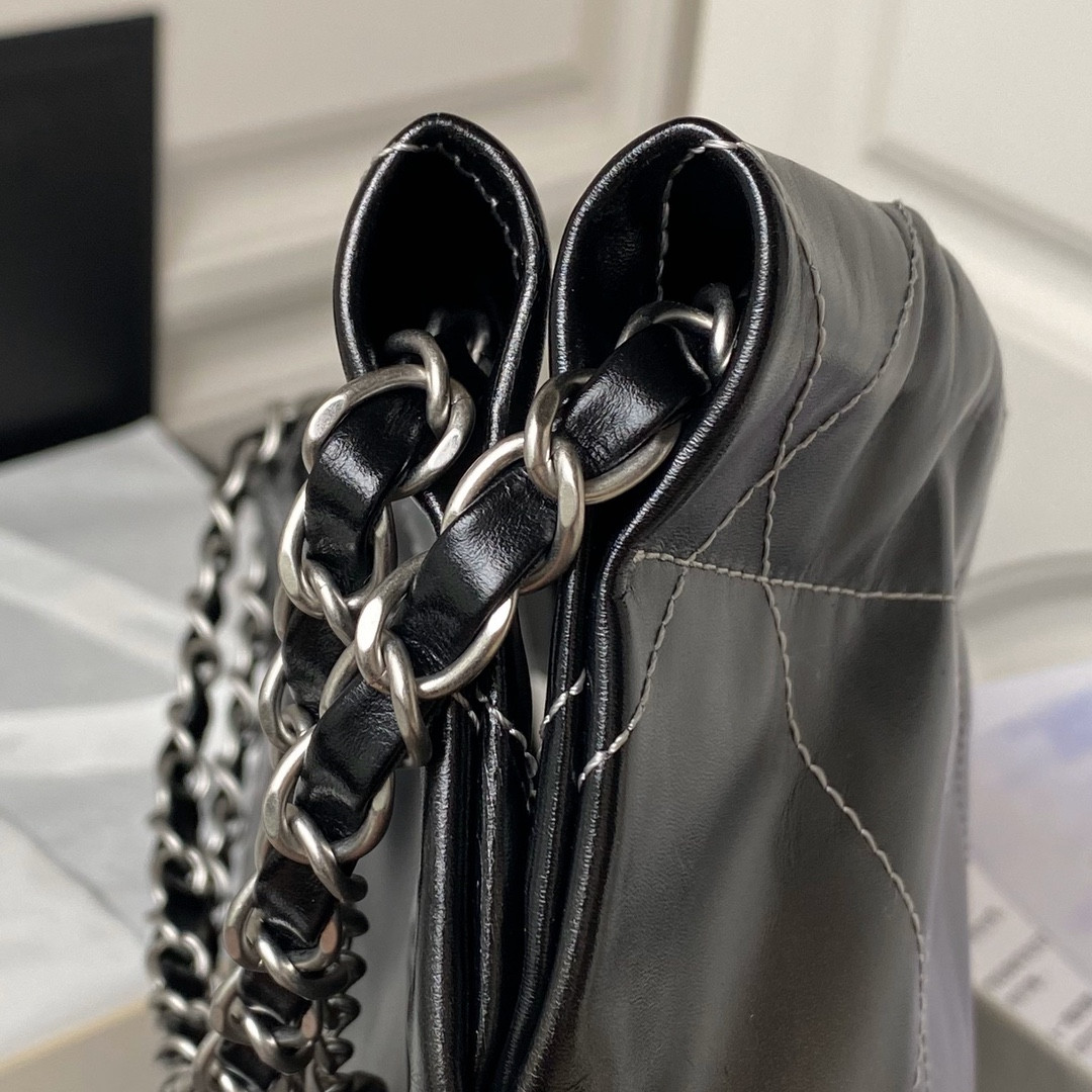 Ch**el 22 SMALL HANDBAG Shiny Calfskin SILVER 13.7×14.4×2.7 in