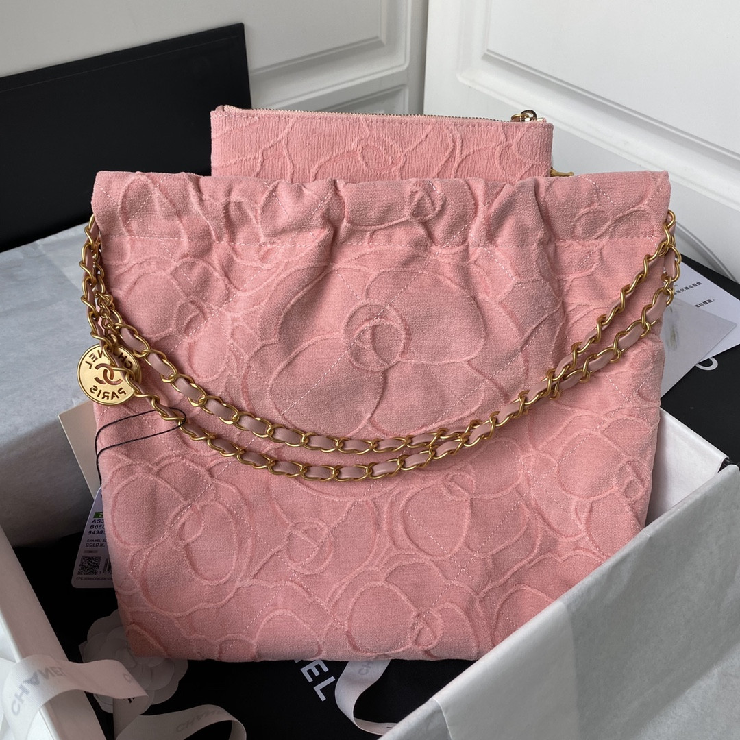 Ch**el 22 SMALL HANDBAG velvet PINK 13.7×14.4×2.7 in