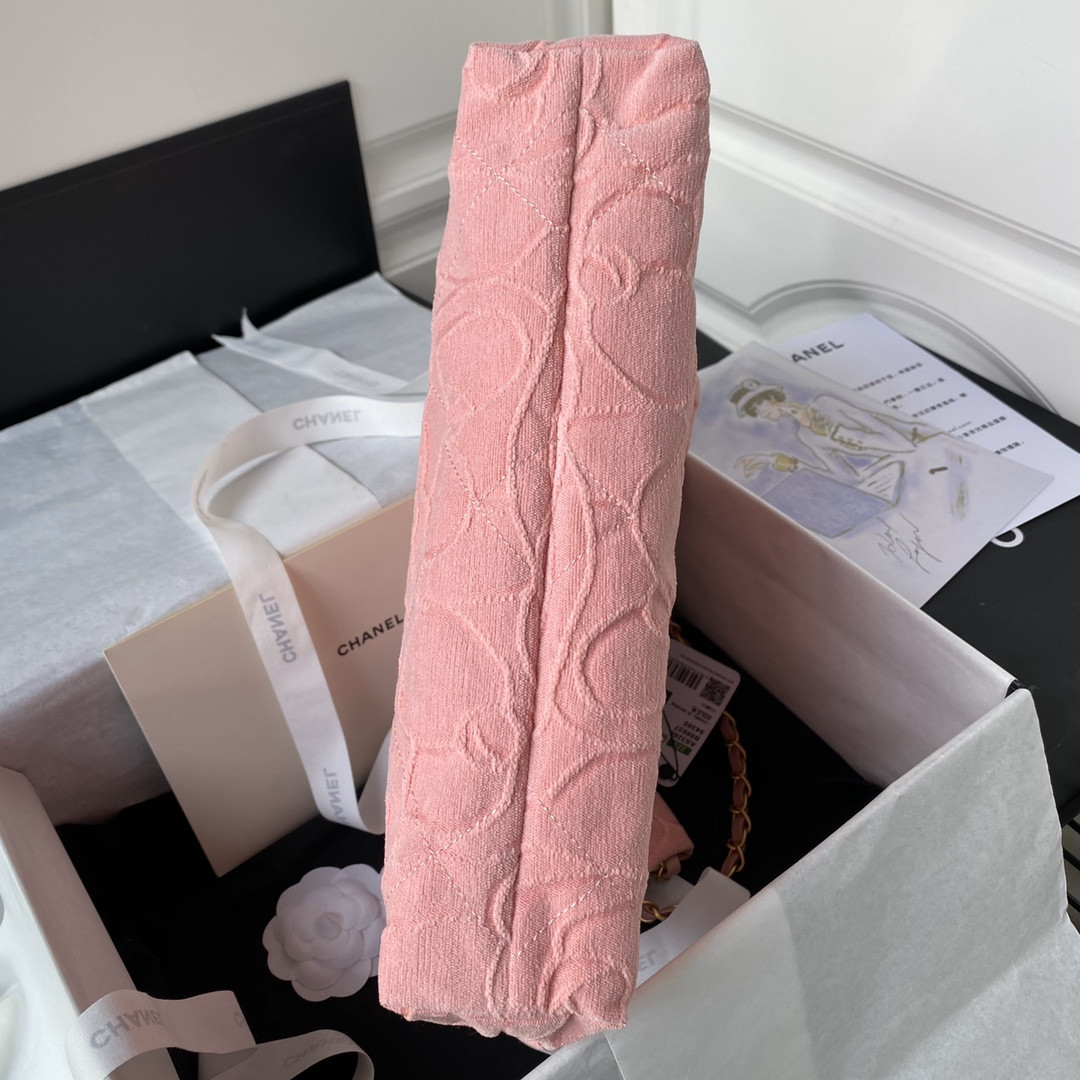 Ch**el 22 SMALL HANDBAG velvet PINK 13.7×14.4×2.7 in