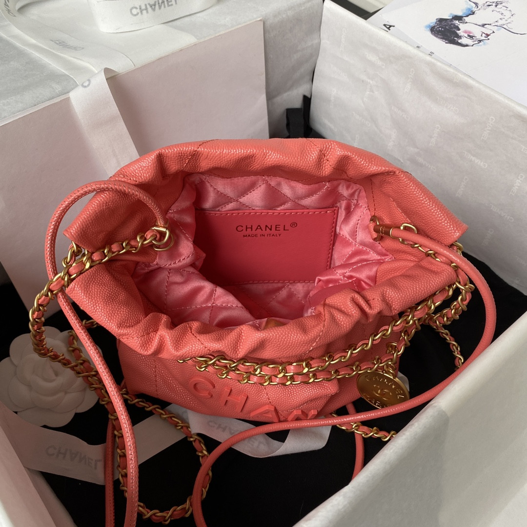 Ch**el 22 MINI HANDBAG GRAINED LEATHER RED 7.8 × 7.4 × 2.3 in