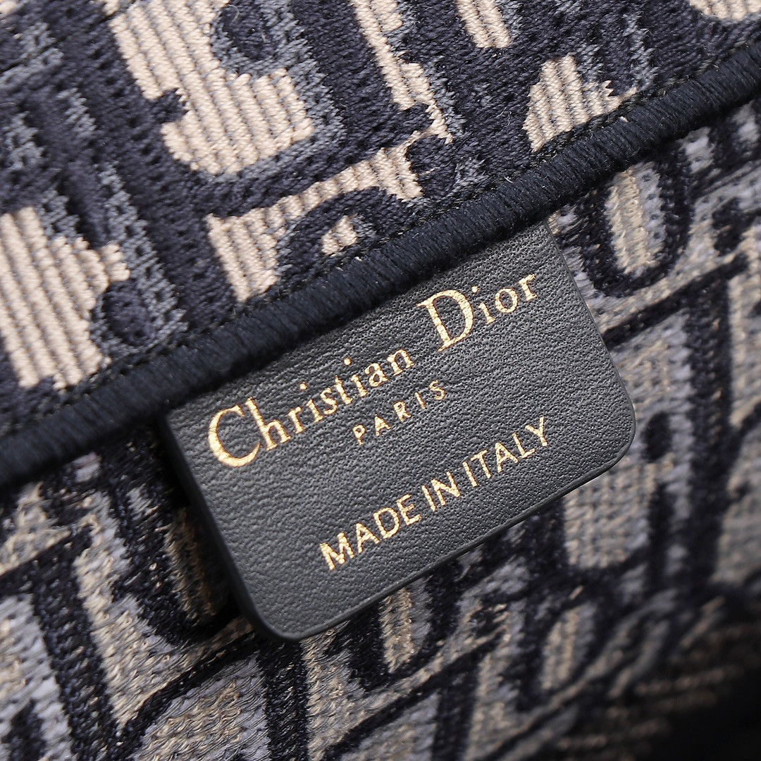 Medium D10r Book Tote  Ecru and Blue D10r Oblique Embroidery 14 x 11 x 6.5 inches