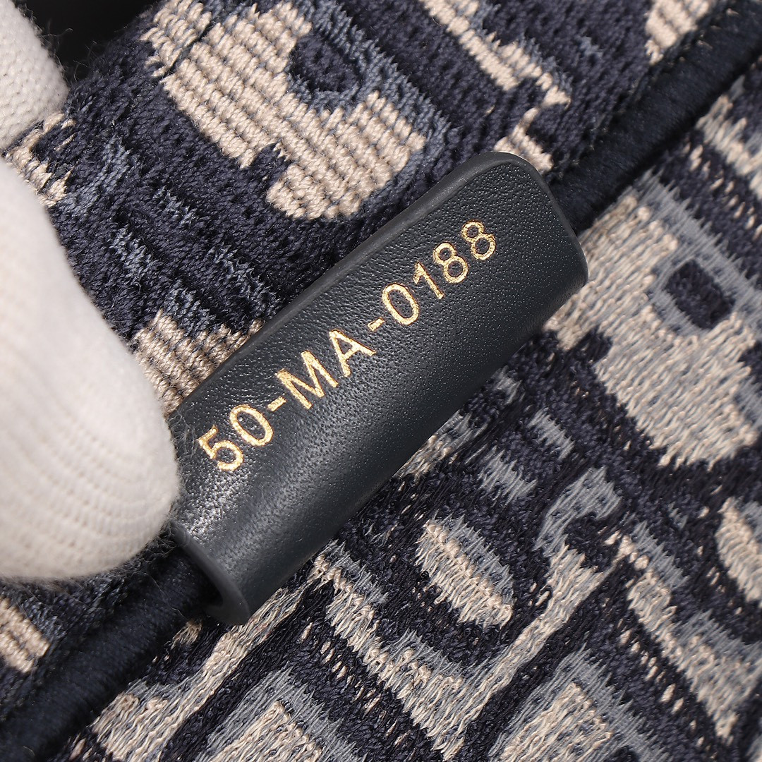 Large D10r Book Tote  Ecru and Blue D10r Oblique Embroidery 16.5 x 14 x 7.5 inches