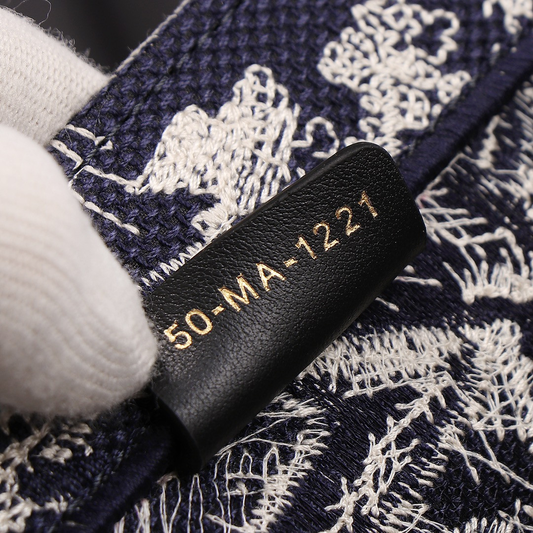 Medium D10r Book Tote  Blue and Ecru Toile de Jouy Reverse Embroidery 14 x 11 x 6.5 inches