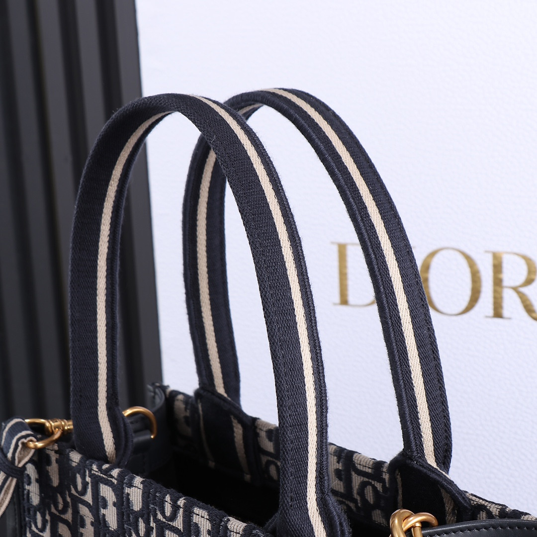 Small D10r Book Tote Blue D10r Oblique Embroidery and Calfskin 10.5 x 8.5 x 5.5 inches