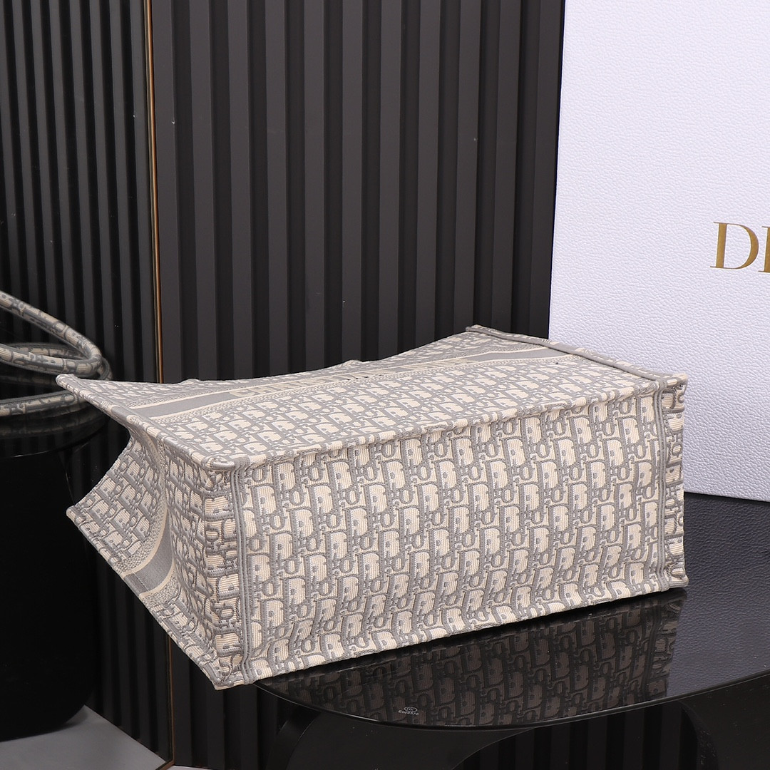 Large D10r Book Tote Ecru and Gray D10r Oblique Embroidery 16.5 x 14 x 7.5 inches