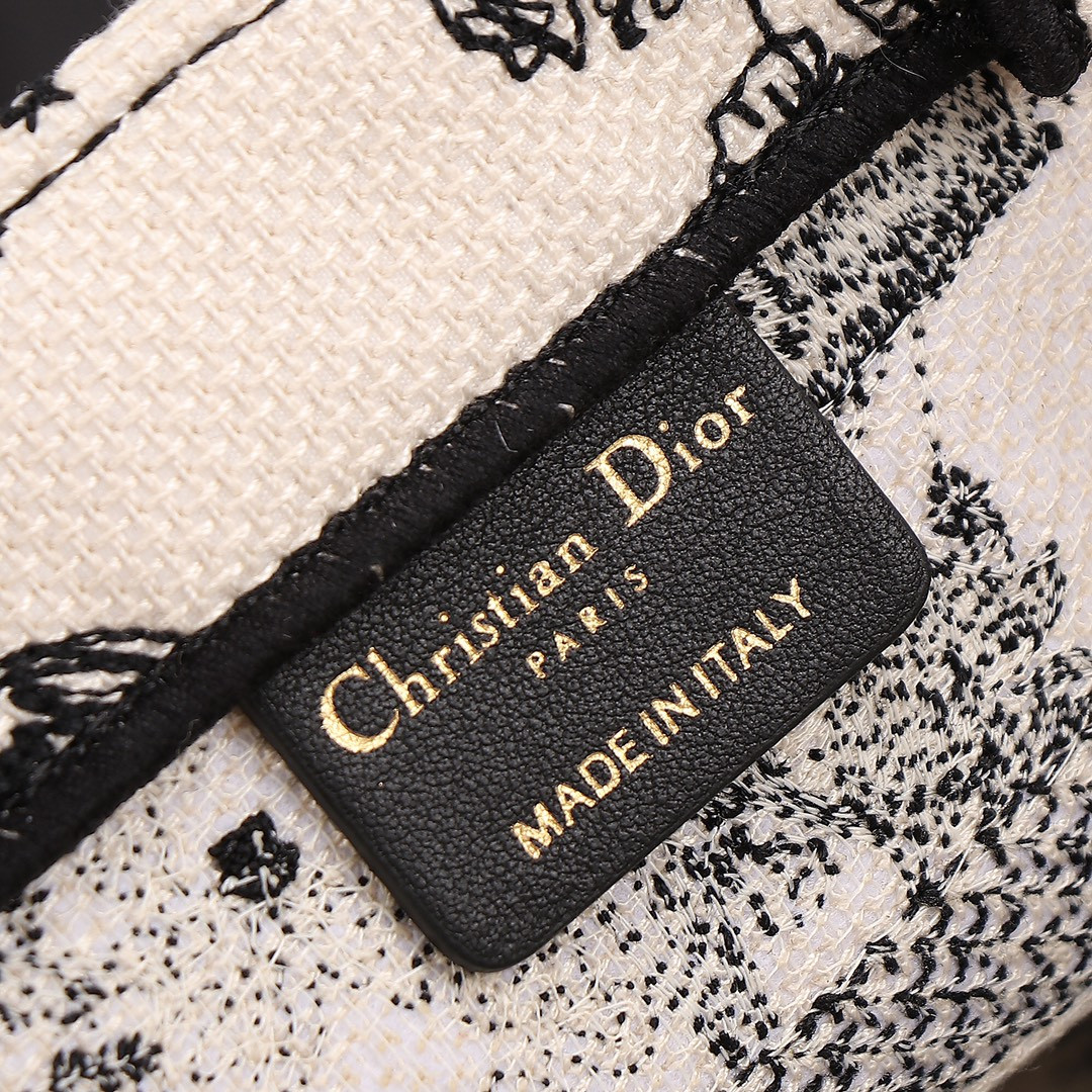 Small D10r Book Tote Latte and Black Toile de Jouy Zodiac Embroidery 10.5 x 8.5 x 5.5 inches