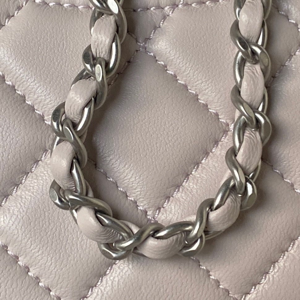 Ch**el MINI FLAP BAG SHINY CALFSKIN & SILVER-TONE METAL LIGHT PINK 4.7 × 7.8 × 2.3 in