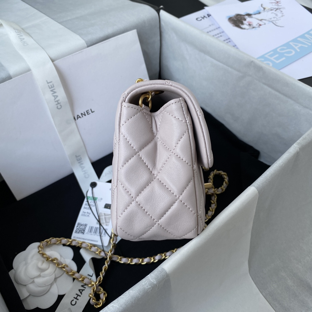 Ch**el MINI FLAP BAG SHINY CALFSKIN & gold-TONE METAL LIGHT pink 4.7 × 7.8 × 2.3 in