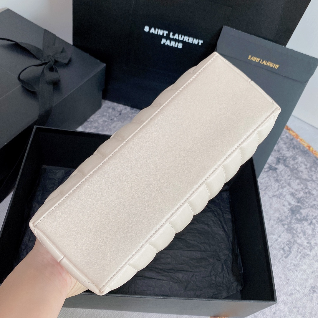 Y51 LOULOU SMALL IN QUILTED LEATHER WHITE GOLD 9 X 6.1 X 3.3 INCHES