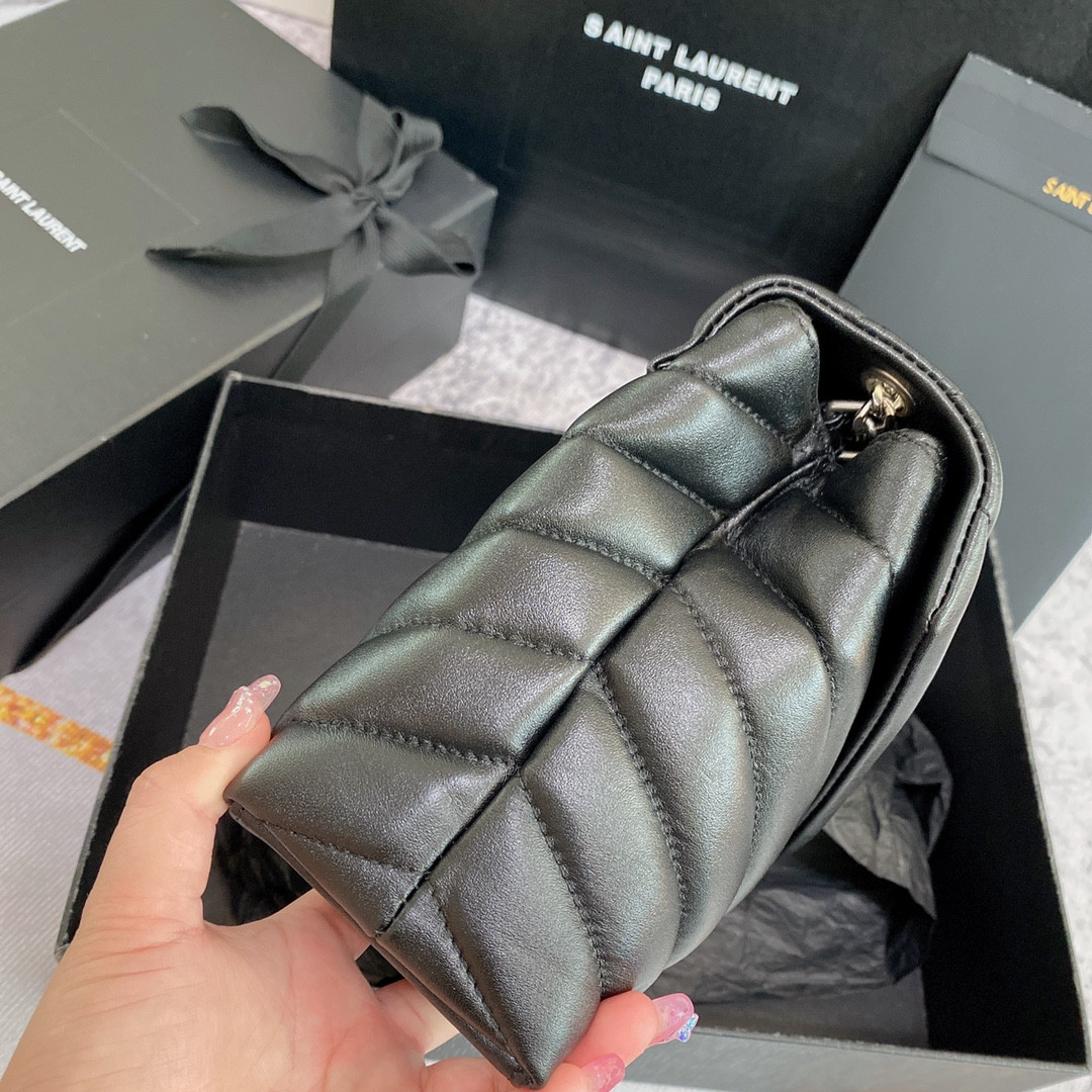 Y51 LOULOU SMALL IN QUILTED LEATHER BLACK SILVER 9 X 6.1 X 3.3 INCHES