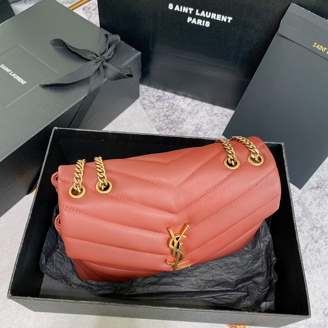 Y51 LOULOU SMALL IN QUILTED LEATHER RED GOLD 9 X 6.1 X 3.3 INCHES