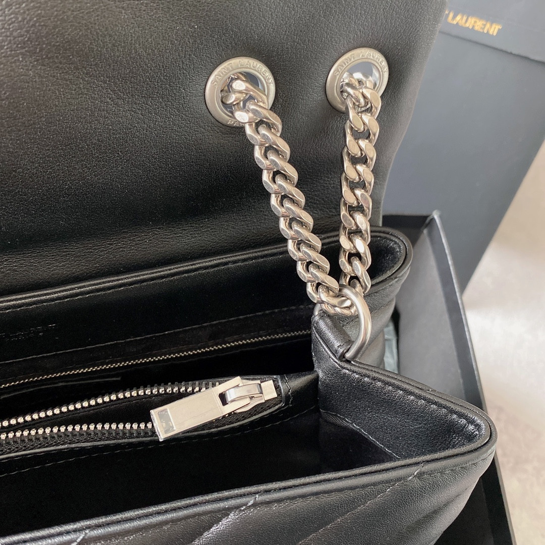 Y51 LOULOU MEDIUM IN QUILTED LEATHER BLACK Silver 12.5 X 8.6 X 3.5 INCHES