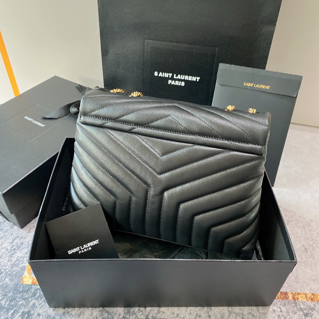 Y51 LOULOU MEDIUM IN QUILTED LEATHER BLACK 12.5 X 8.6 X 3.5 INCHES