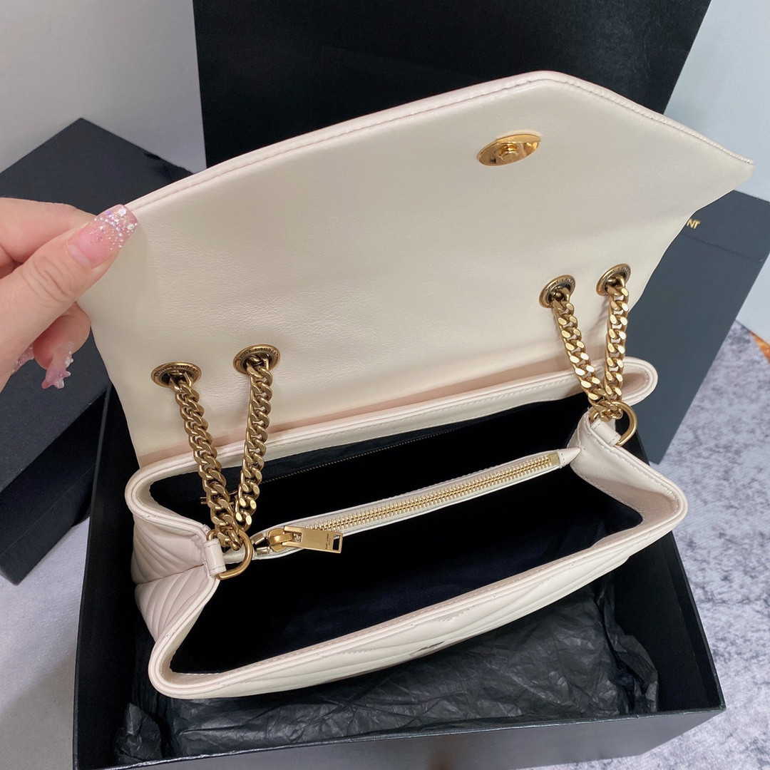 Y51 LOULOU MEDIUM IN QUILTED LEATHER BLANC VINTAGE 12.5 X 8.6 X 3.5 INCHES