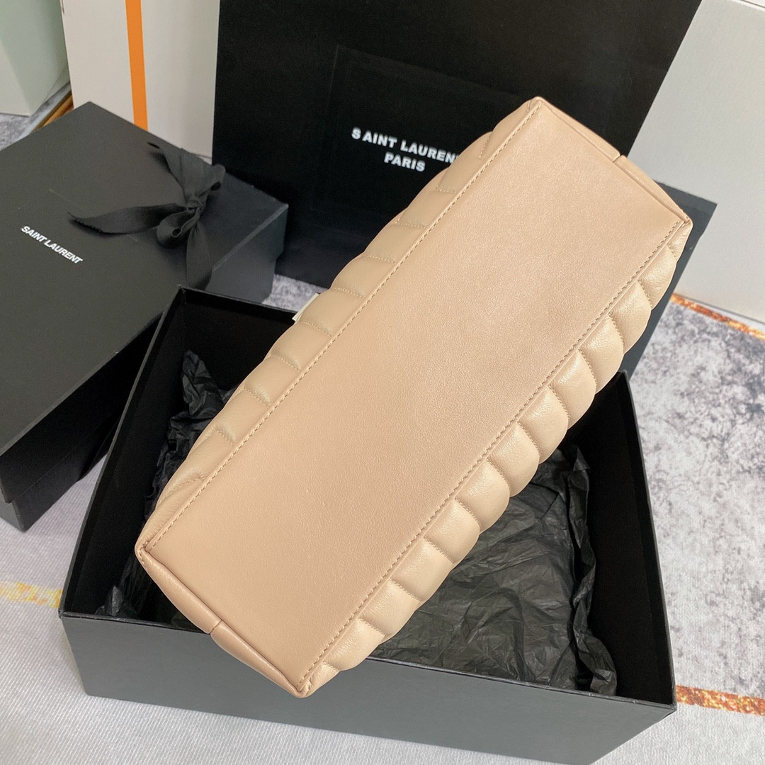 Y51 LOULOU MEDIUM IN QUILTED LEATHER DARK BEIGE SILVER 12.5 X 8.6 X 3.5 INCHES