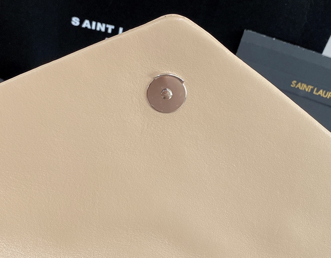 Y51 LOULOU MEDIUM IN QUILTED LEATHER DARK BEIGE SILVER 12.5 X 8.6 X 3.5 INCHES