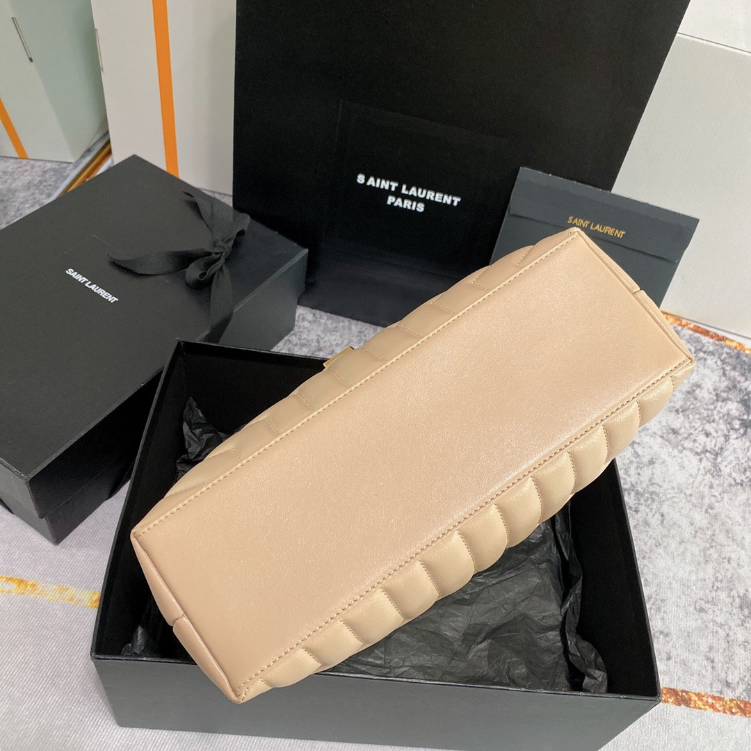 Y51 LOULOU MEDIUM IN QUILTED LEATHER DARK BEIGE 12.5 X 8.6 X 3.5 INCHES