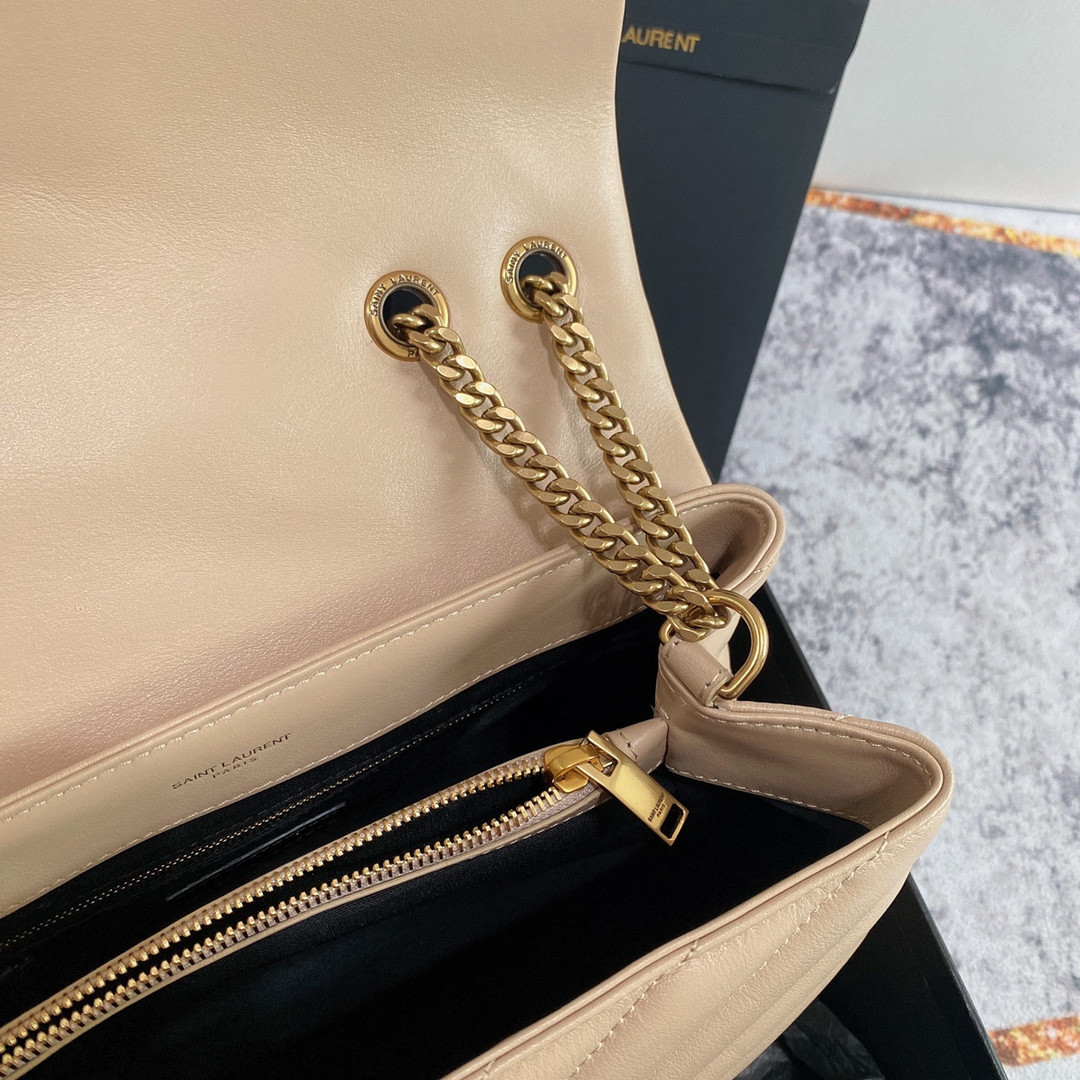 Y51 LOULOU MEDIUM IN QUILTED LEATHER DARK BEIGE 12.5 X 8.6 X 3.5 INCHES