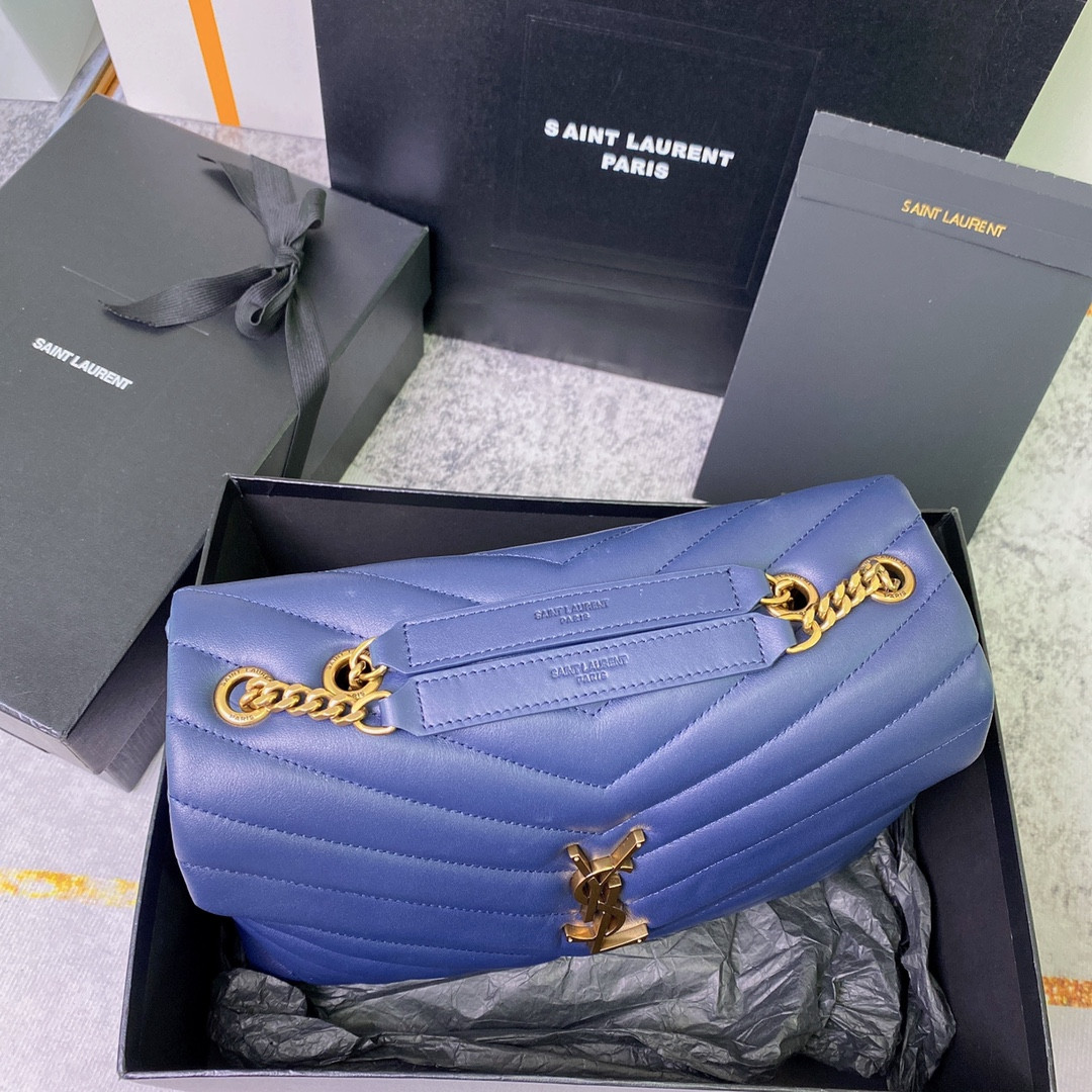 Y51 LOULOU MEDIUM IN QUILTED LEATHER PURPLE 12.5 X 8.6 X 3.5 INCHES