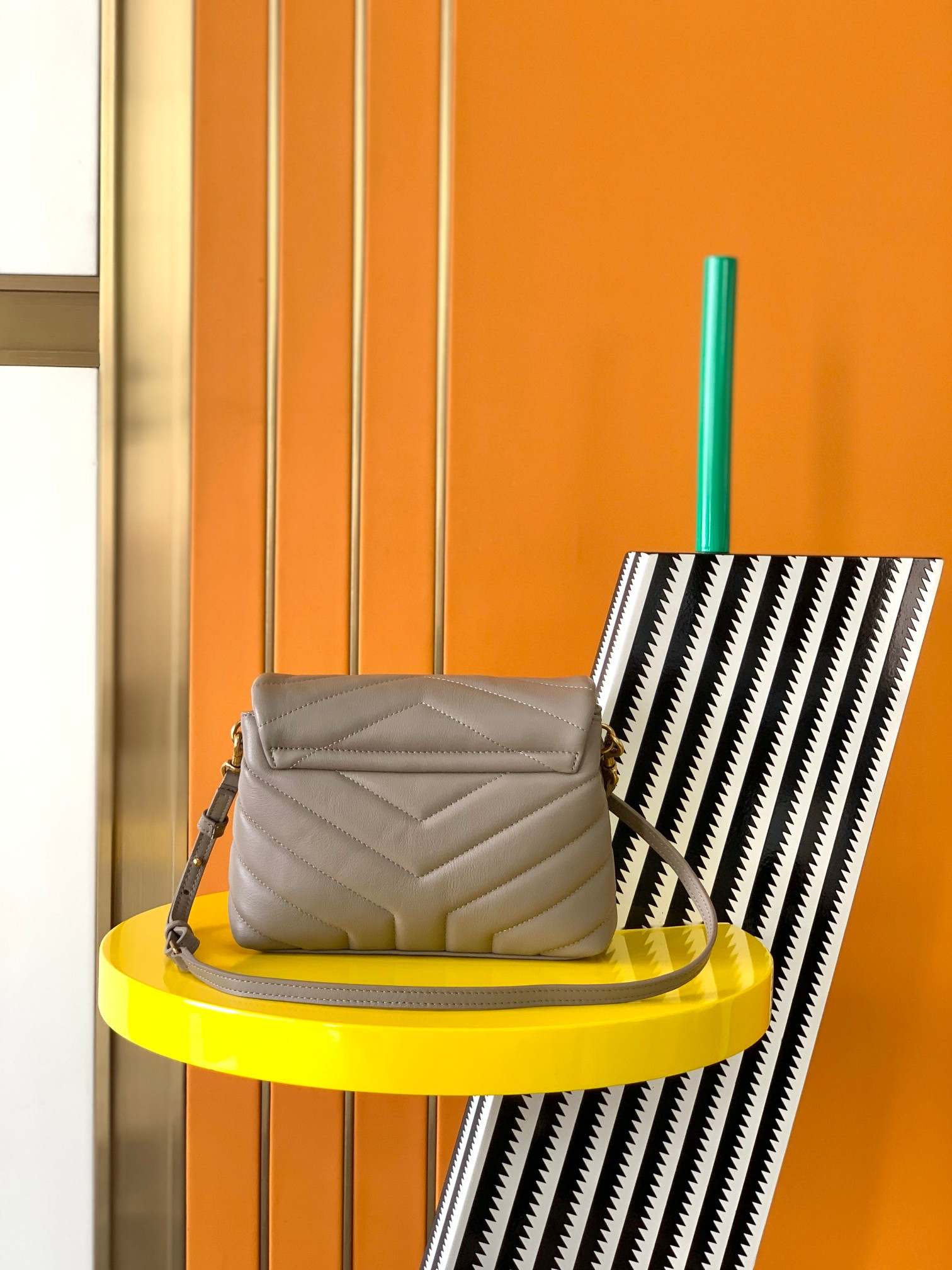 Y51 TOY LOULOU IN QUILTED LEATHER GREYISH BROWN 7.9 X 5.5 X 3 INCHES