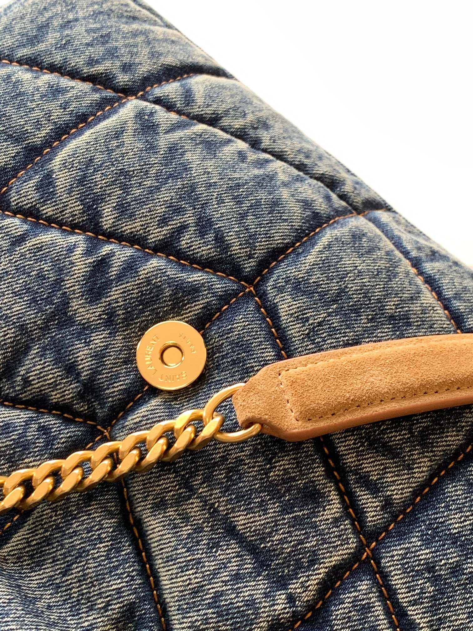 Y51 PUFFER SMALL IN SUEDE AND DENIM RODEO BLUE 11.4 X 6.6 X 4.3 INCHES